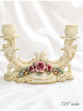 Rosenthal Germany Double Taper Candle Holder Porcelain Floral Gold Trim